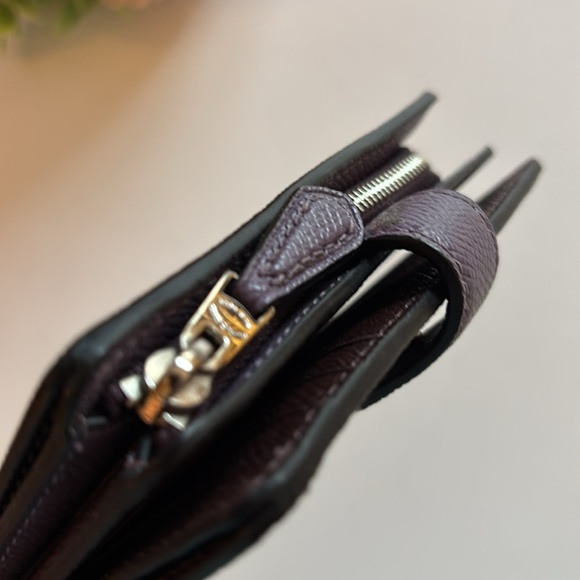 COACH Purple Leather Medium Bifold Wallet Corner Zip Coach Purple Wallet - Picture 5 of 16